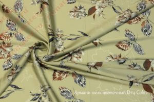 Ткань армани шелк «цветы» цвет оливковый